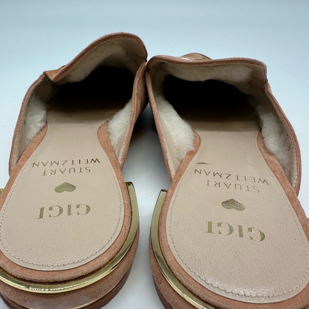 Stuart Weitzman x Gigi Brown Suede Shearling Mules with Evil Eye - Picture 5 of 5